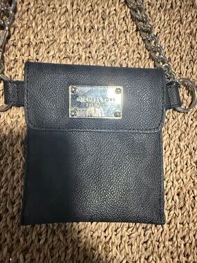 Michael Kors Black Pebbled Leather Chain Crossbody Pouch